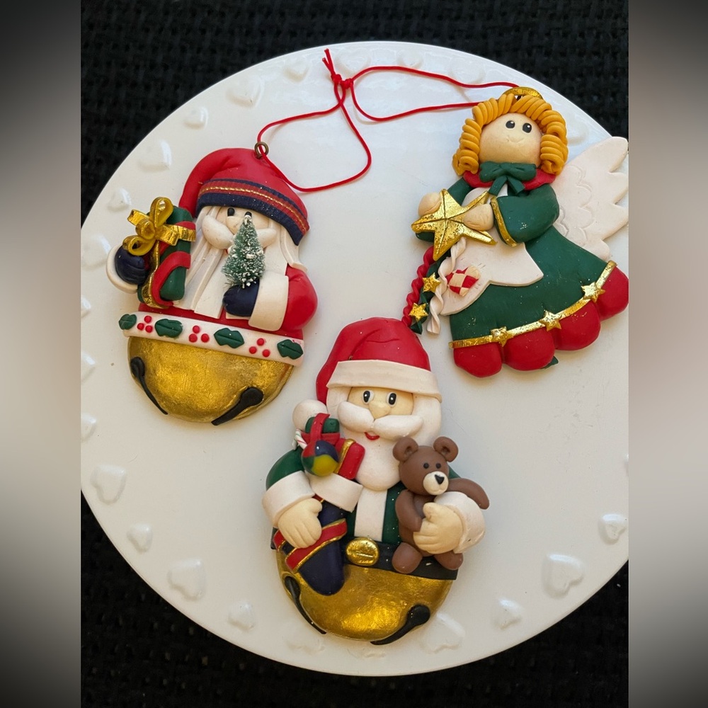 Vintage Clay Dough Set Of 3‎ Christmas Ornaments